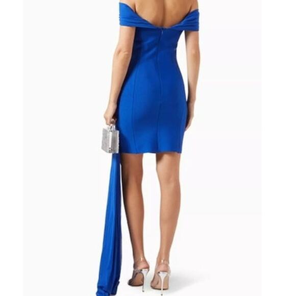 Elliatt NWT Rochelle Royal Blue Off-Shoulder Sash Draped Mini Gown Dress Small - Picture 7 of 11